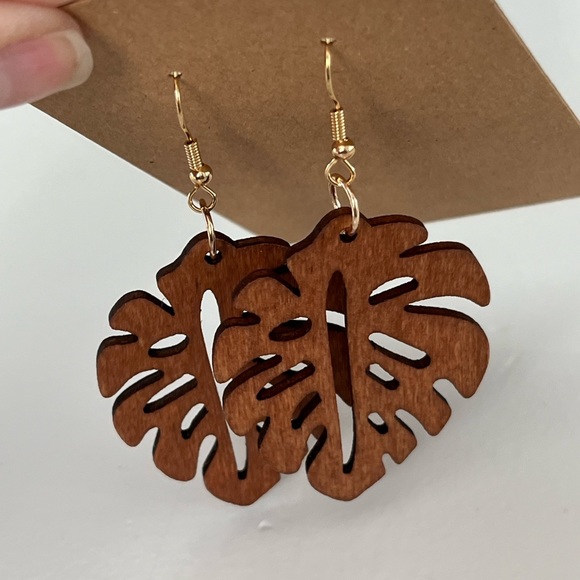 PALM EARRINGS | Wood | NWT - Picture 3 of 6